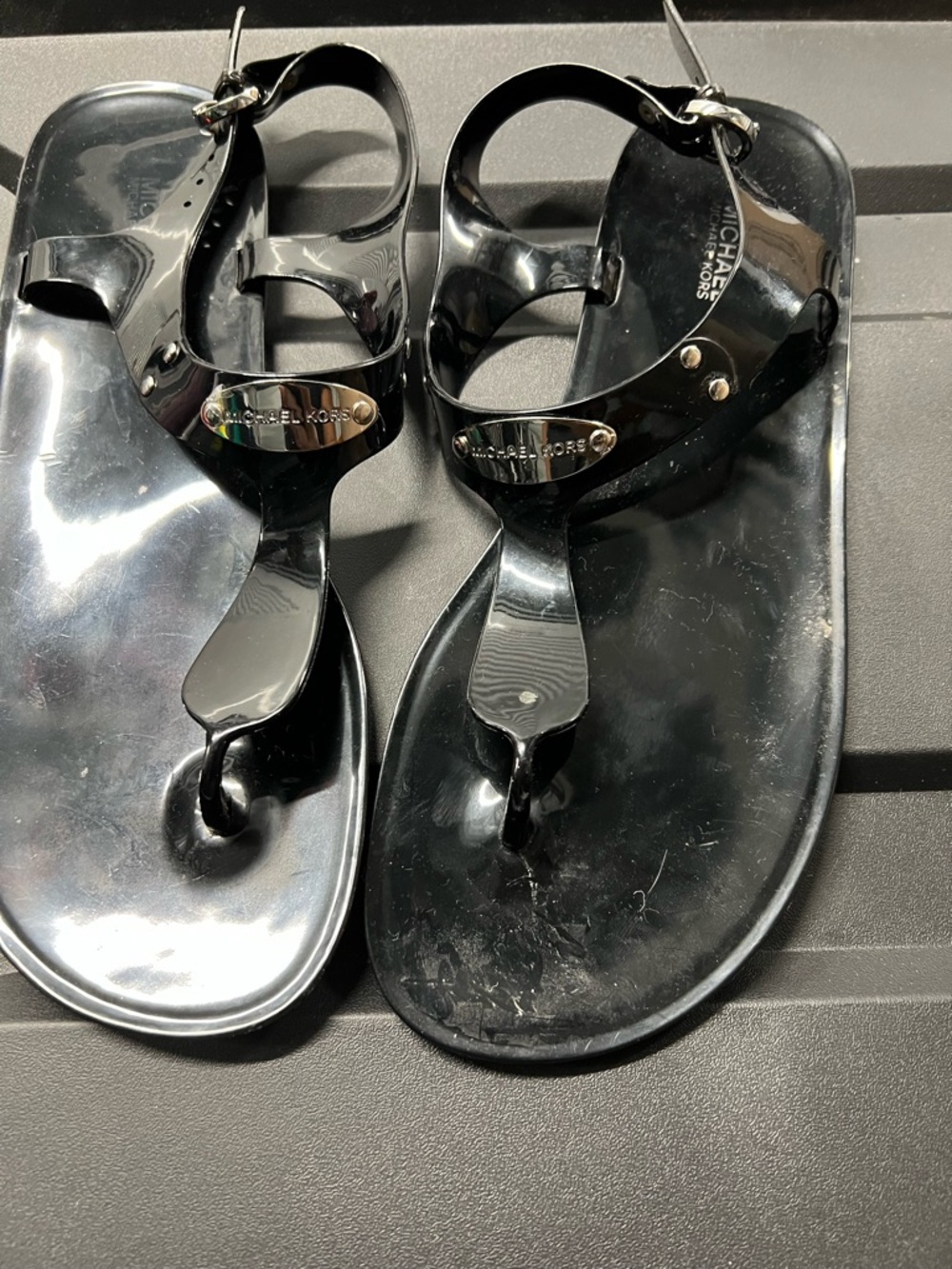 Michael Kors Black Patent Jelly Thong Sandals